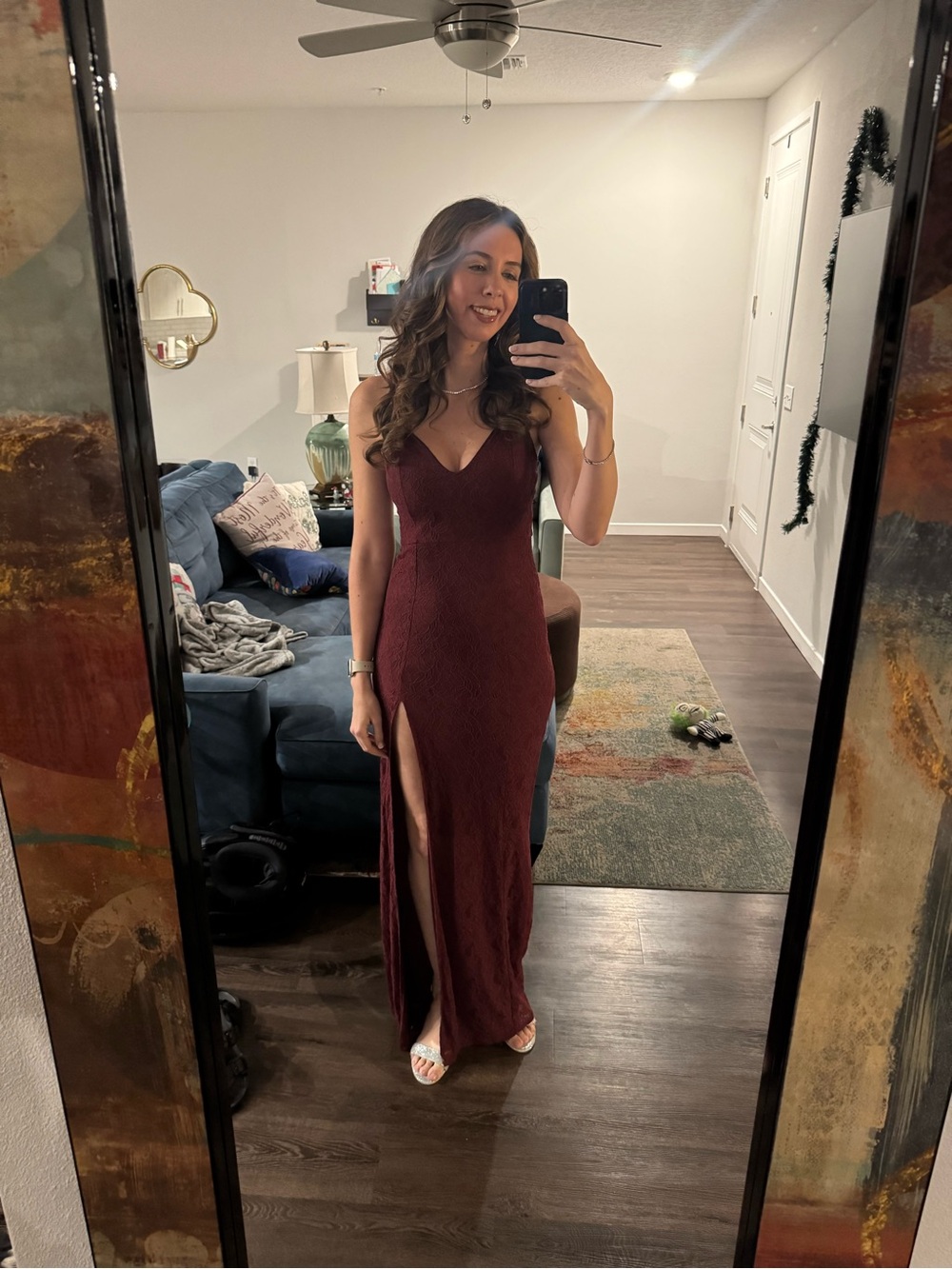 Showpo Burgundy Lace Spaghetti-Strap Maxi Dress
